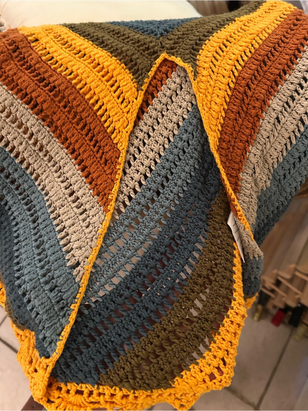 Free People Crochet Chevron Midi Dress in Mustard, Teal, Rust - Picture 4 of 7
